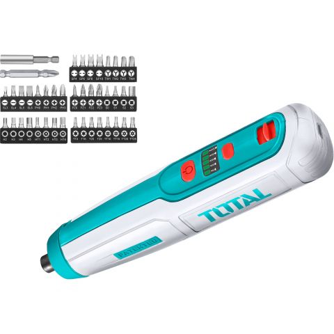 Total Mini akumulátorový šroubovák, 4 V, nabíjení přes USB, se sadou bitů TOTAL Total Mini akumulátorový šroubovák, 4 V, nabíjení přes USB, se sadou bitů TOTAL